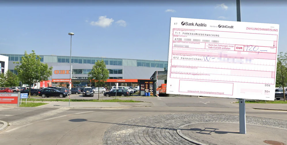 120 Euro für einigen Minuten auf dem Parkplatz, sonst droht eine Besitzstörungsklage.