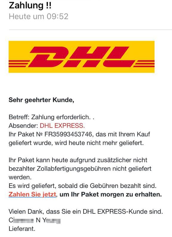 Hinter dieser Phishing-Mail könnten betrügerische Absichten stecken. 