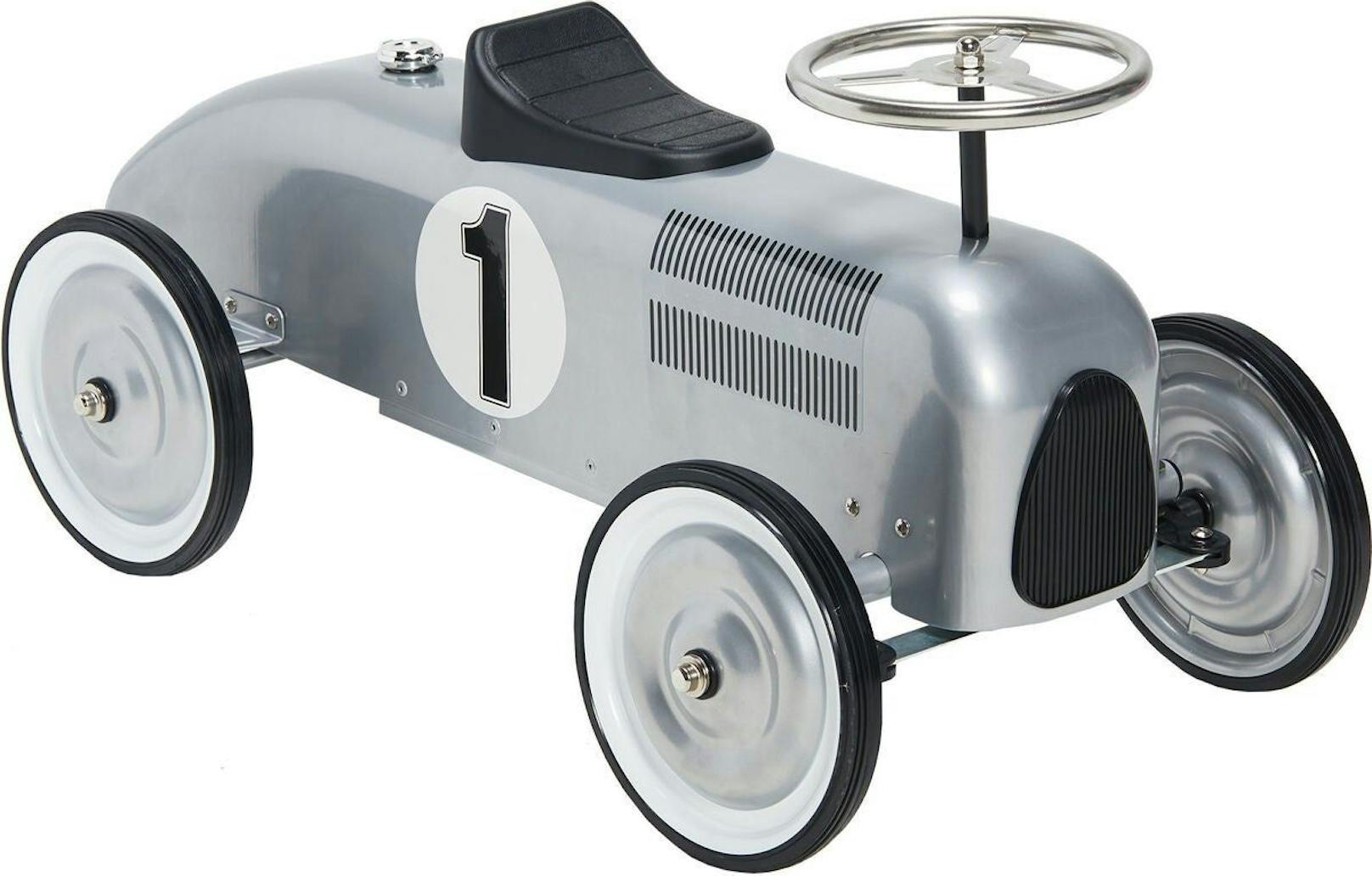 Rutschauto Lil Racer von Mini Speeders, um&nbsp;75,99 Euro auf<a href="https://www.jollyroom.at/spielzeug/tret-rutschautos/rutschautos/mini-speeders-rutschauto-lil-racer-silber"> jollyroom.at.</a>