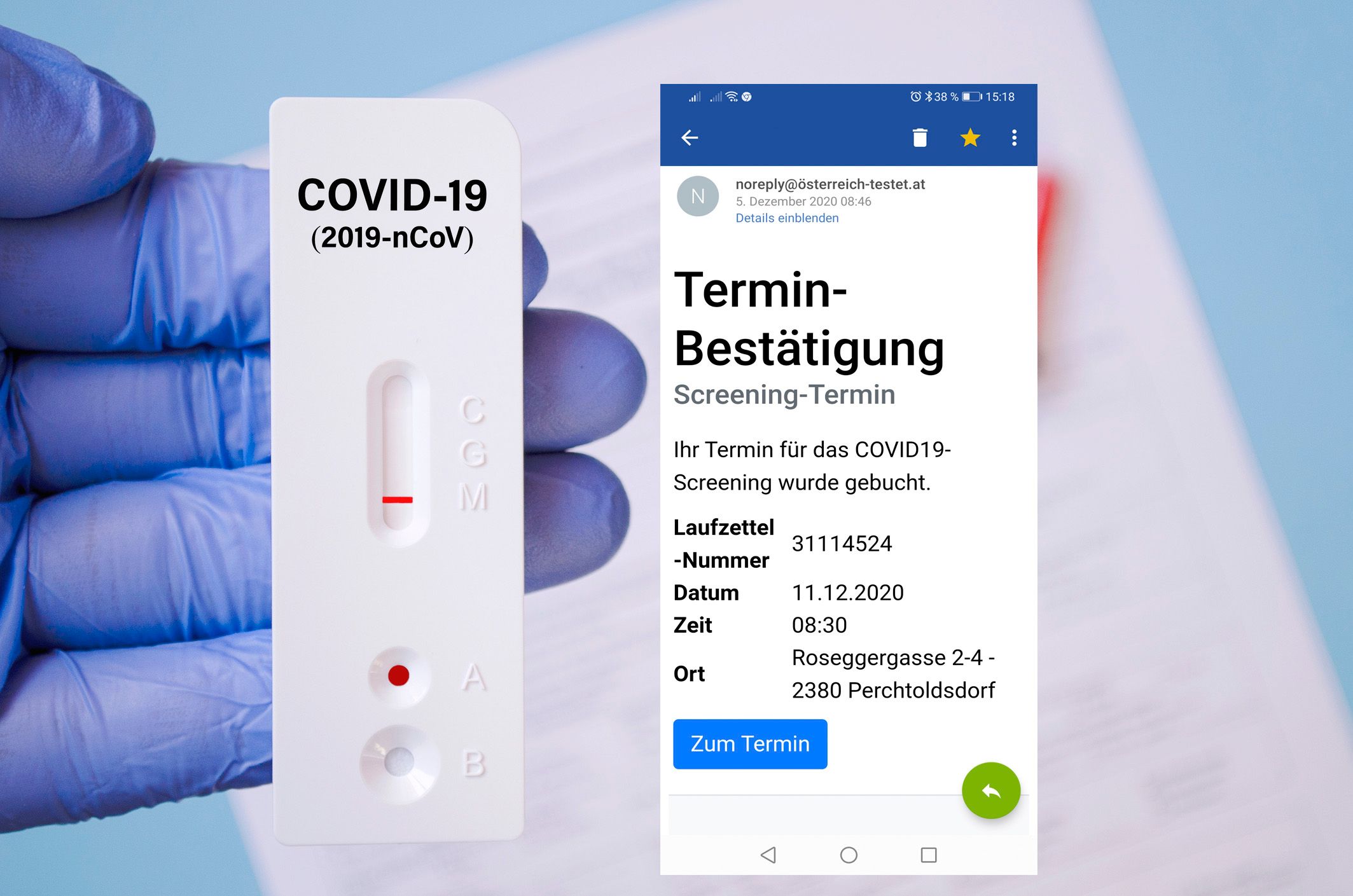 Kein Coronatest trotz Terminbestätigung für den 11.12. in Perchtoldsdorf