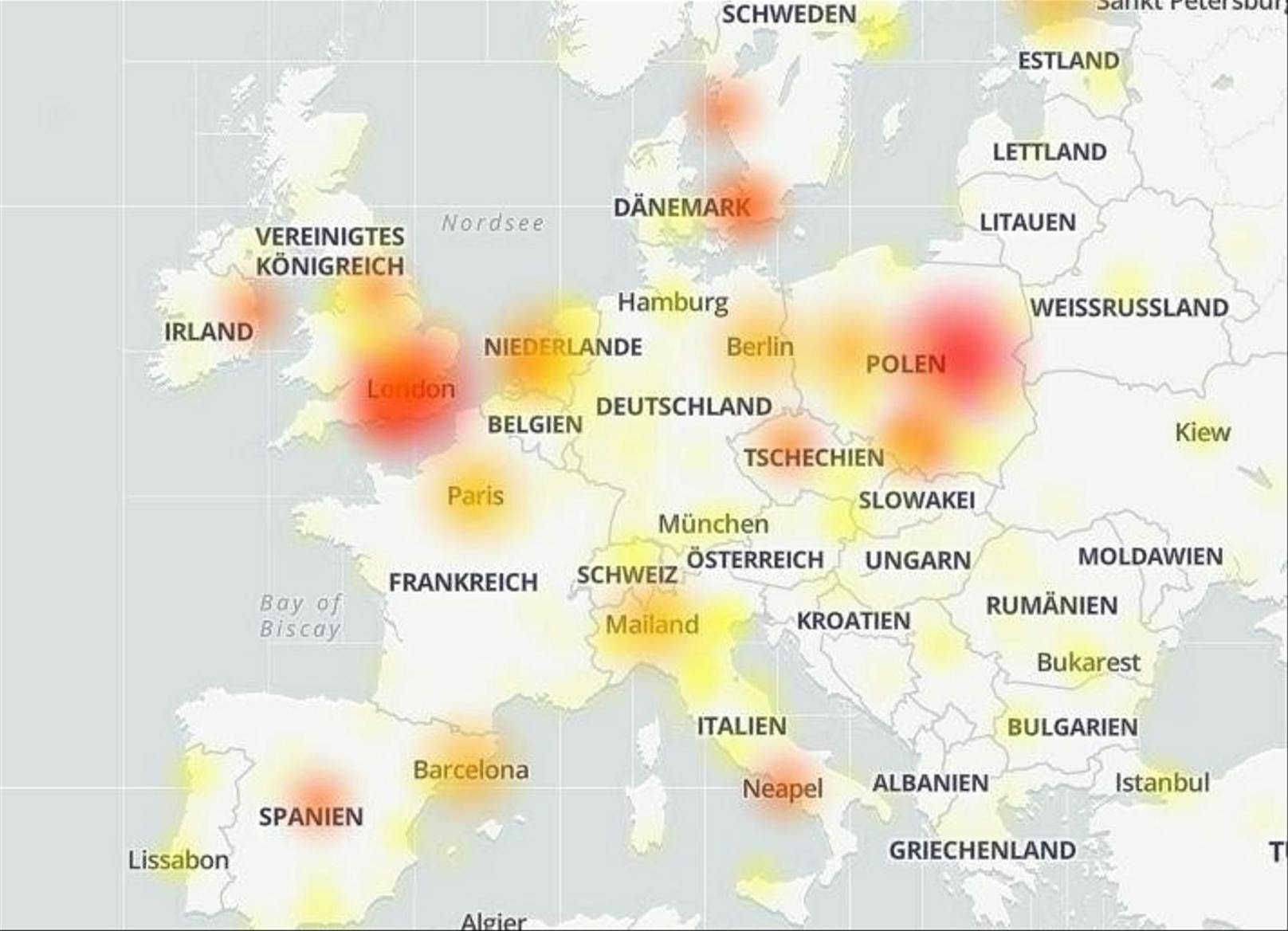 Europa ist von der Google-Störung besonders betroffen. 