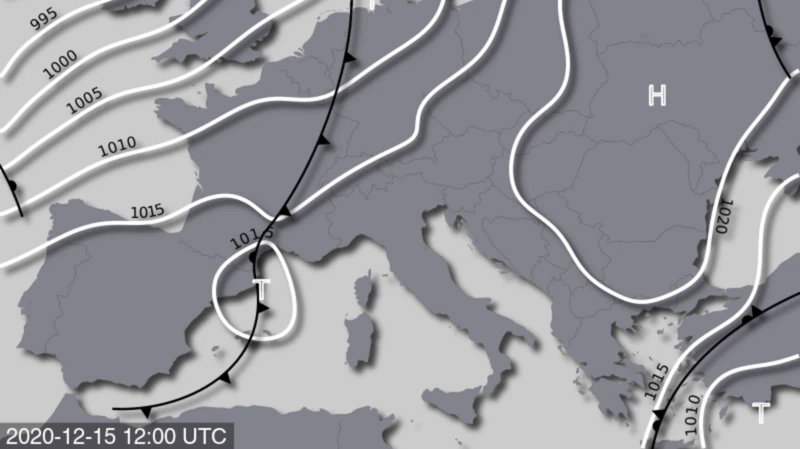 Die Großwetterlage über Europa am 15. Dezember 2020
