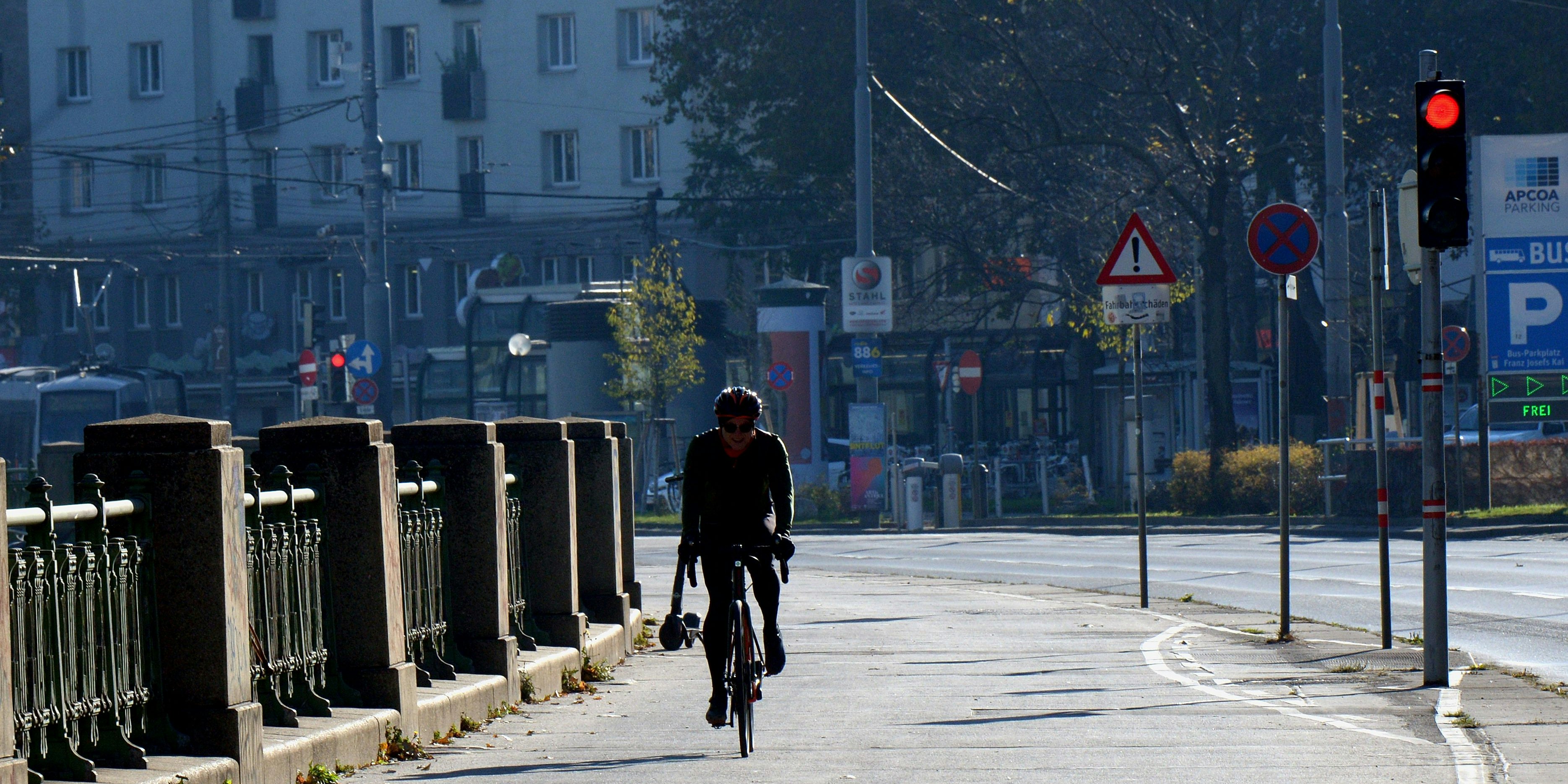 Ein Radfahrer in der Wiener Innenstadt.