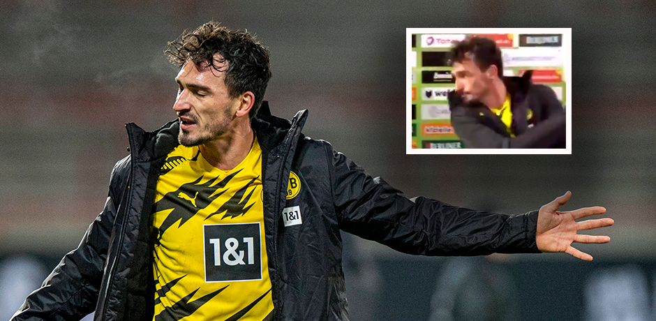 Mats Hummels lässt seinen Frust an der Werbebande aus. 