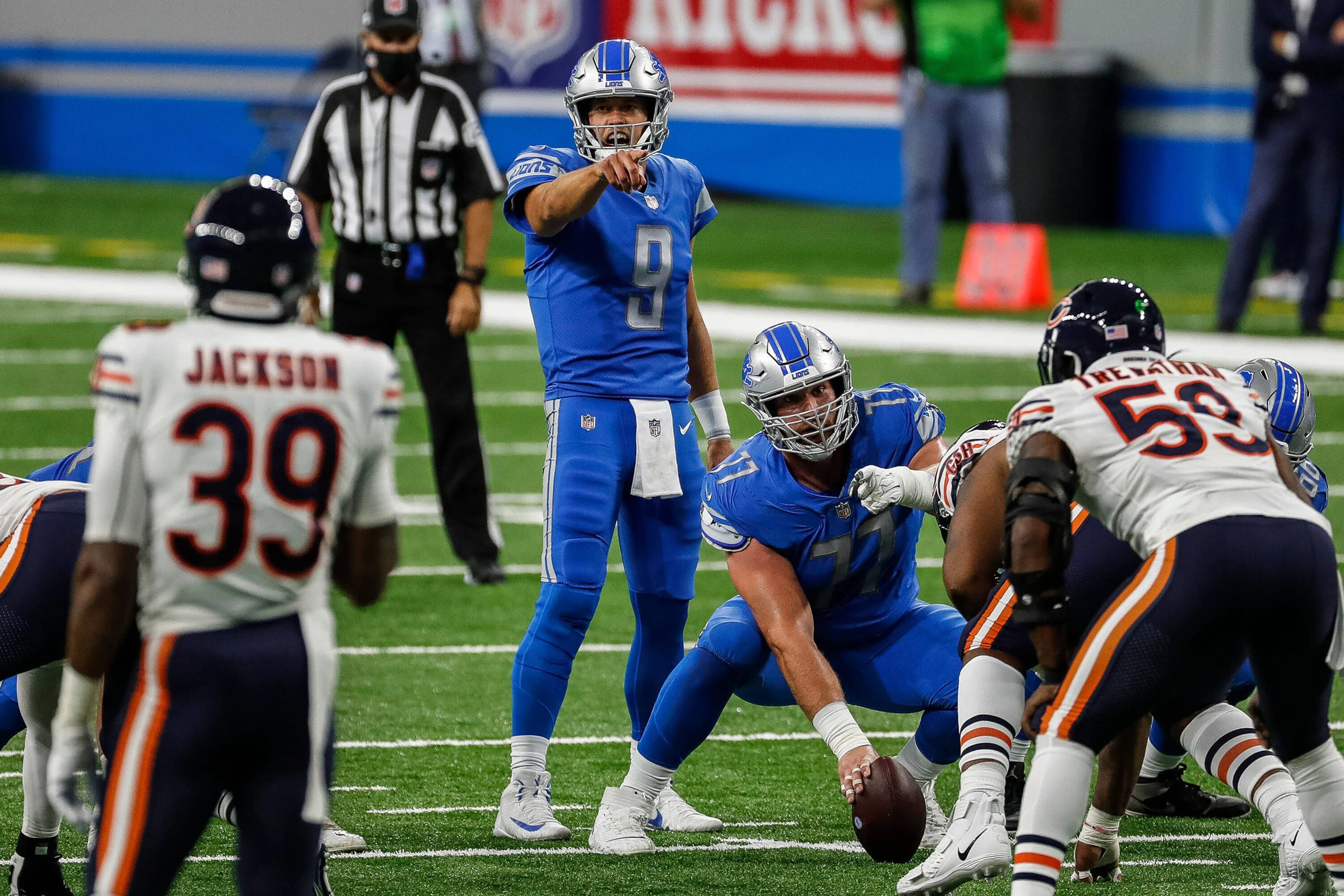 Frank Ragnow mit Quarterback Matt Stafford