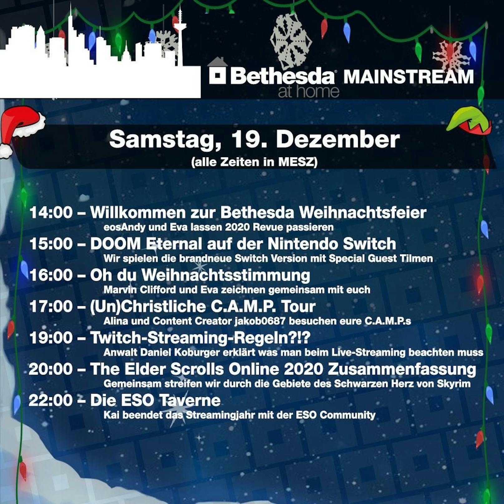 Der Zeitplan zum Bethesda-Weihnachts-Stream.
