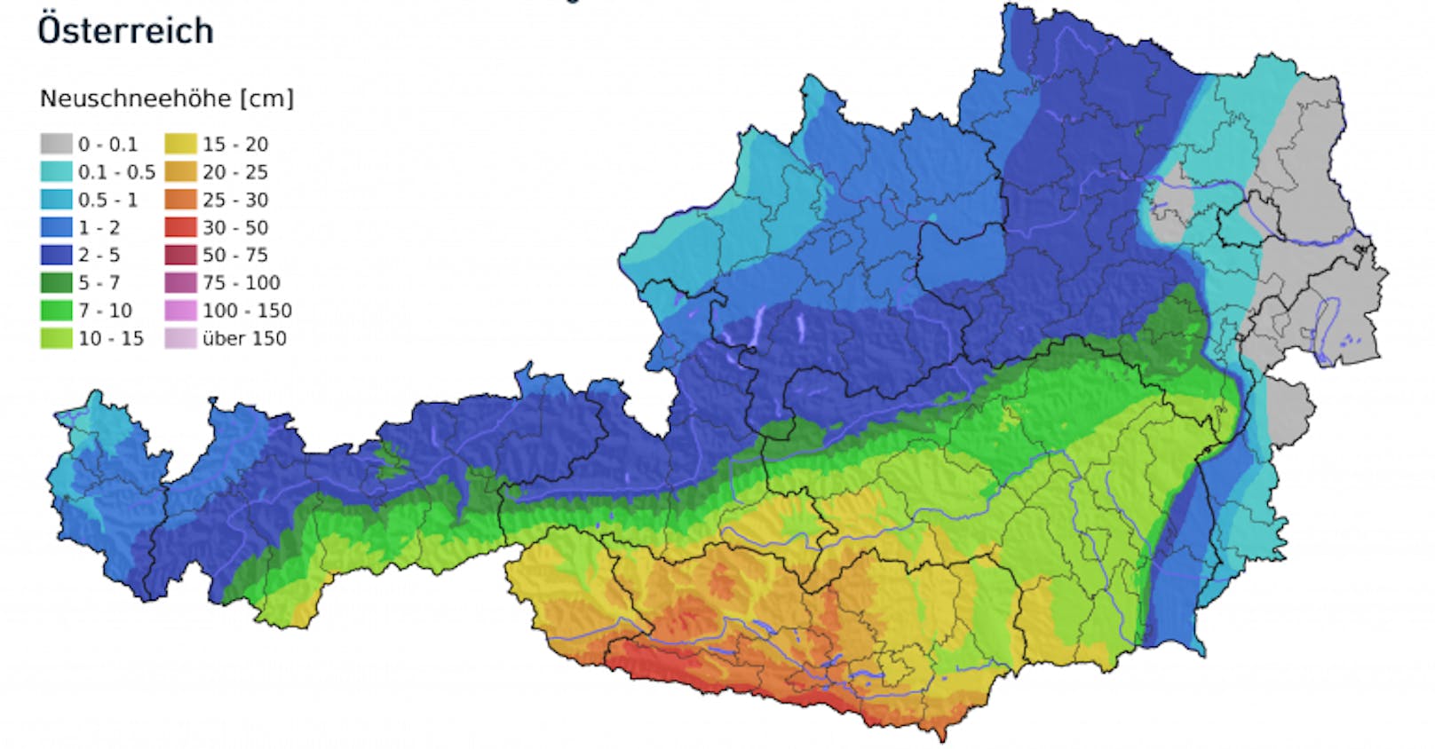Neuschneemengen am Mittwoch und Donnerstag (2.-3.12.2020) in Österreich