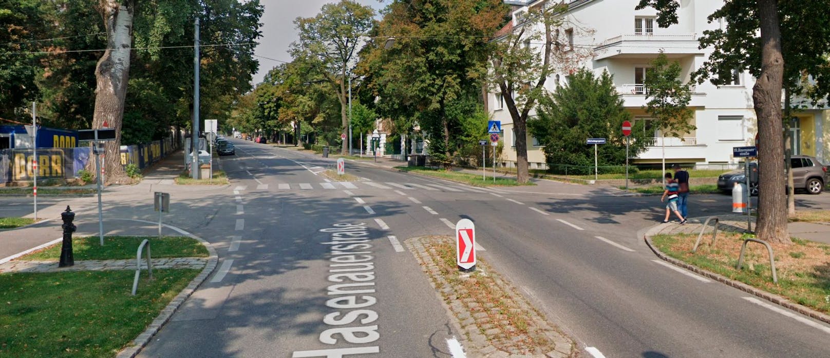 Der Unfallort: die Kreuzung Hasenauerstraße / Cottagegasse in Wien-Döbling