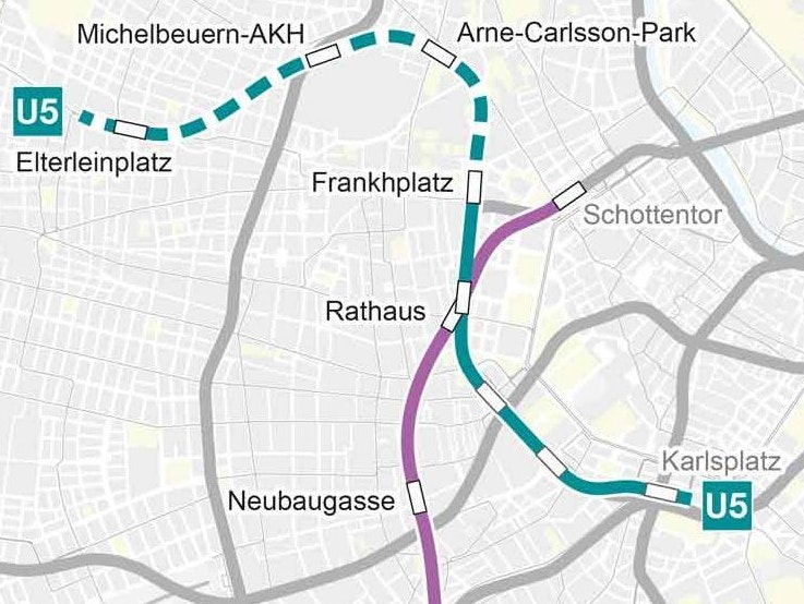 Die geplanten Routen von U2 und U5. 