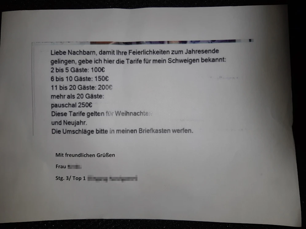 Der Penzinger Schweigegeld-Tarif 2020