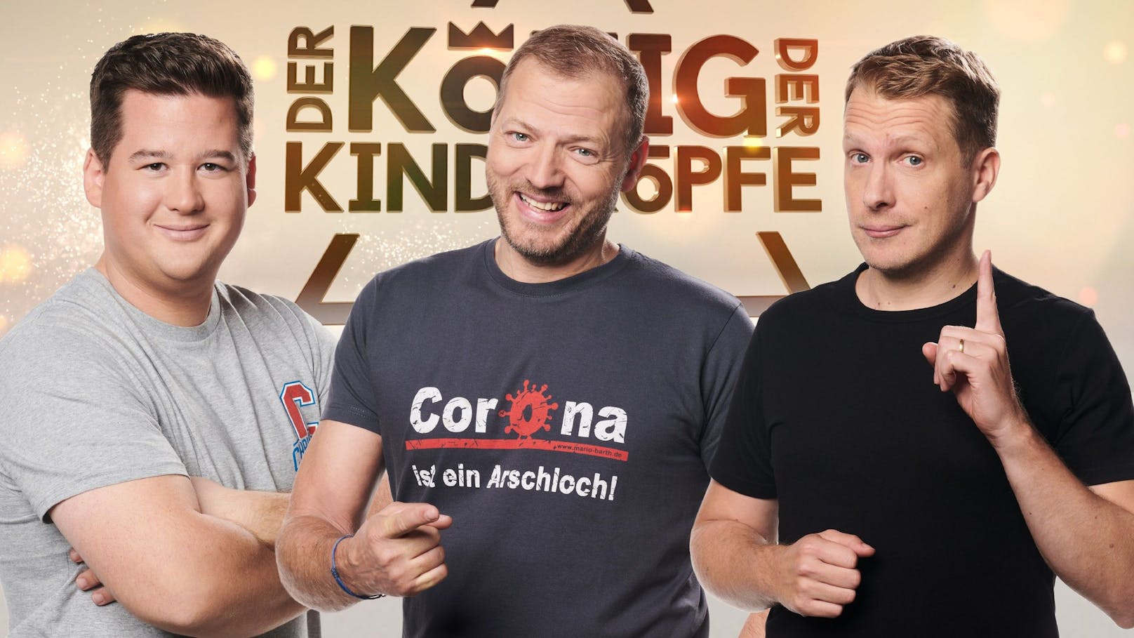 Drei Comedians auf dem Prüfstand: (v.li.) <strong>Chris Tall</strong>, <strong>Mario Barth</strong> und <strong>Oliver Pocher</strong> messen sich in der TV-Show "König der Kindsköpfe".