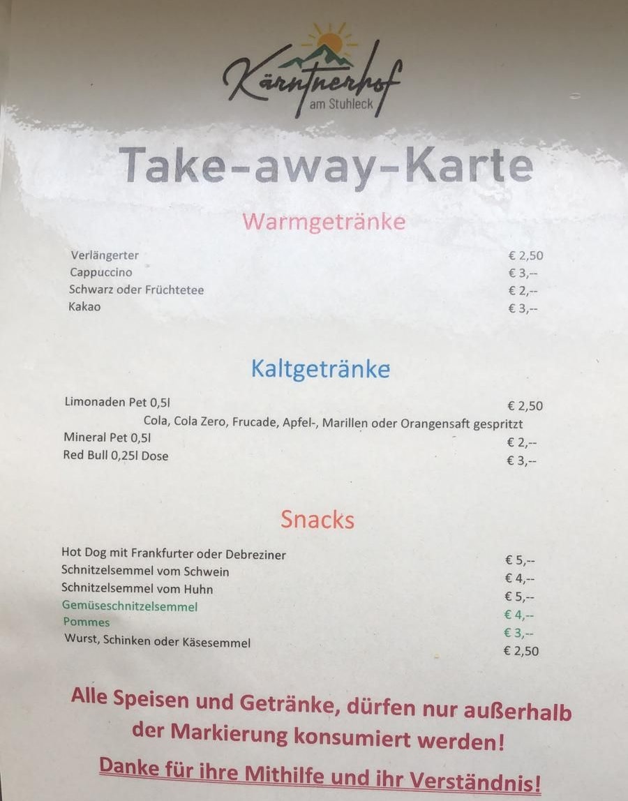 Die Speisekarte einer Takeaway-Station
