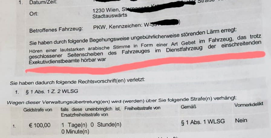 Saftige Strafe für Gläubigen, der Koran im Auto hörte.