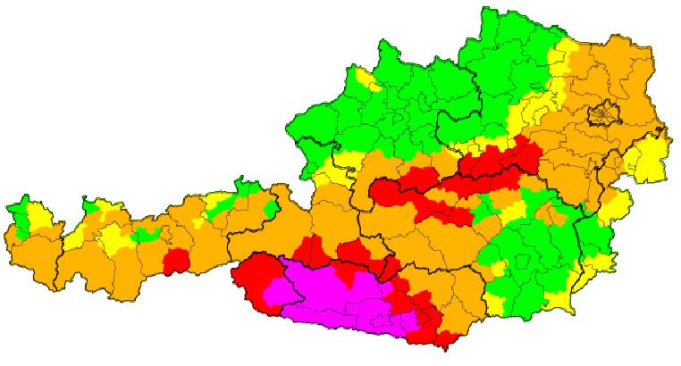 Aktuelle Warnstufe in Österreich