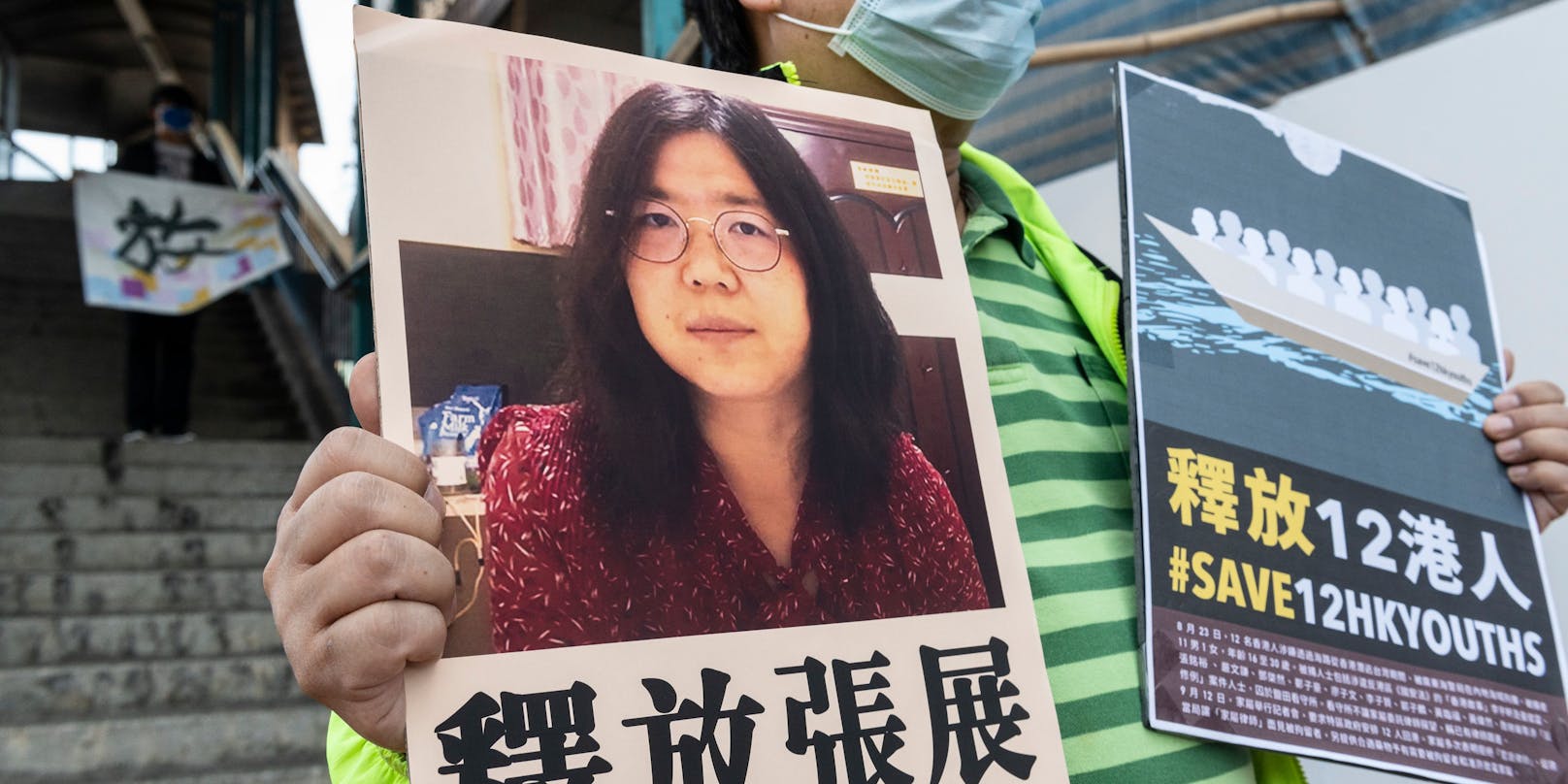 Aktivisten demonstrieren in Hong Kong für die Freilassung der Journalistin Zhang Zhan