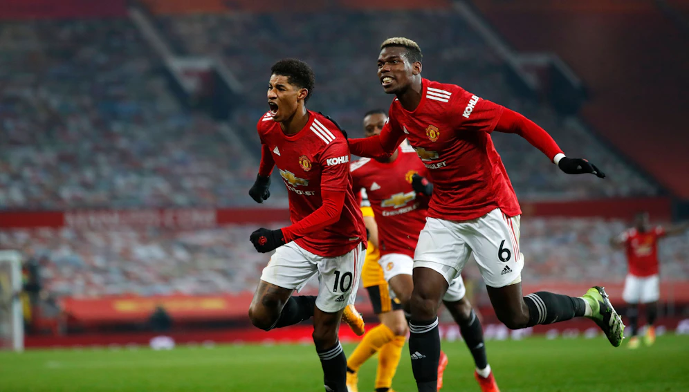 Marcus Rashford jubelt mit Paul Pogba