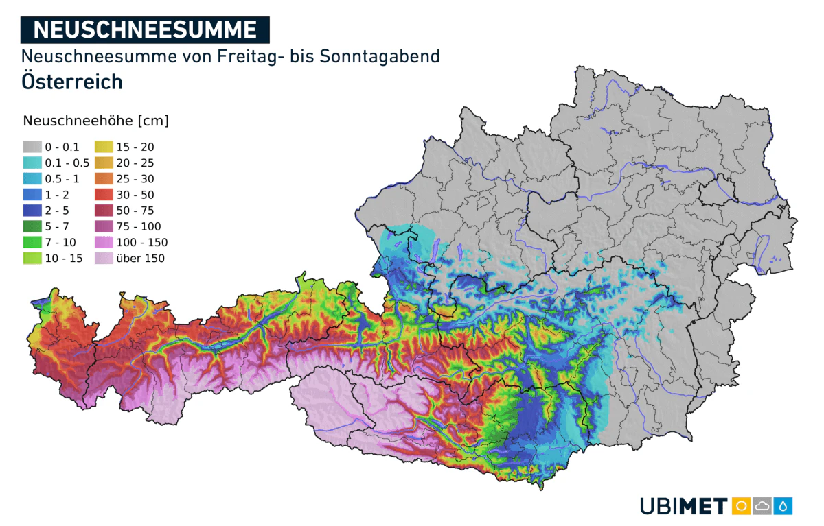 Neuschneeprognose bis Sonntagabend. 