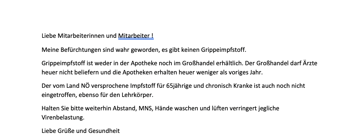 Schreiben der Ärztin aus dem Bezirk Krems