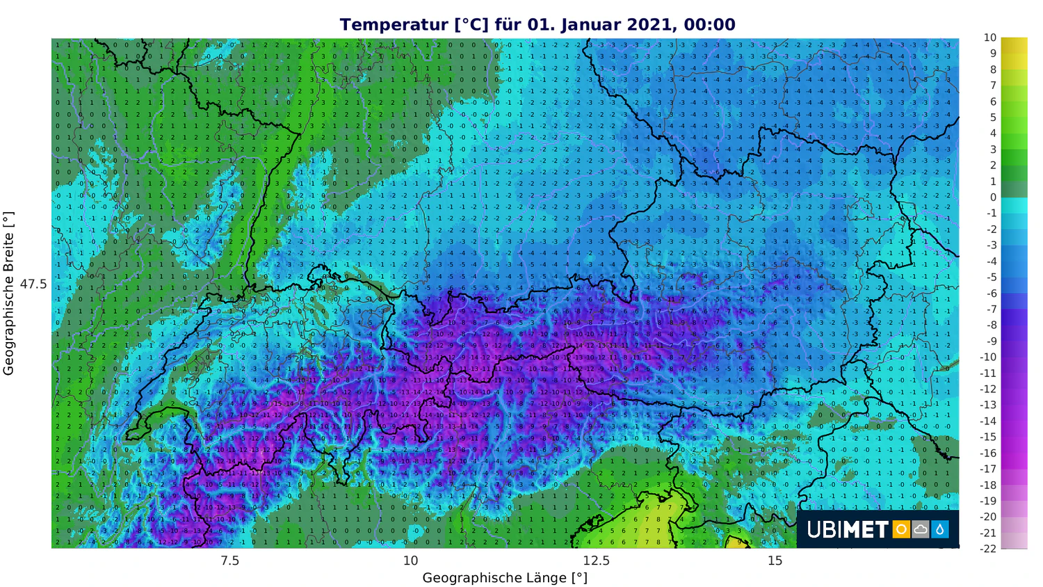 Temperatur für Neujahr