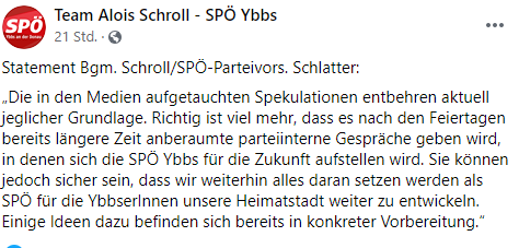 Dieses Posting auf der Facebook-Seite der SPÖ Ybbs sorgte für Fragezeichen.