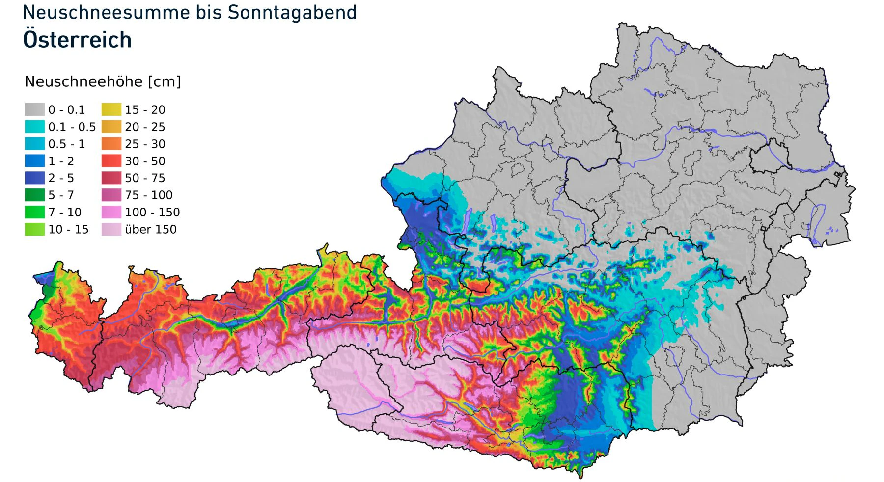 Neuschneesumme bis Sonntagabend, 6. Dezember