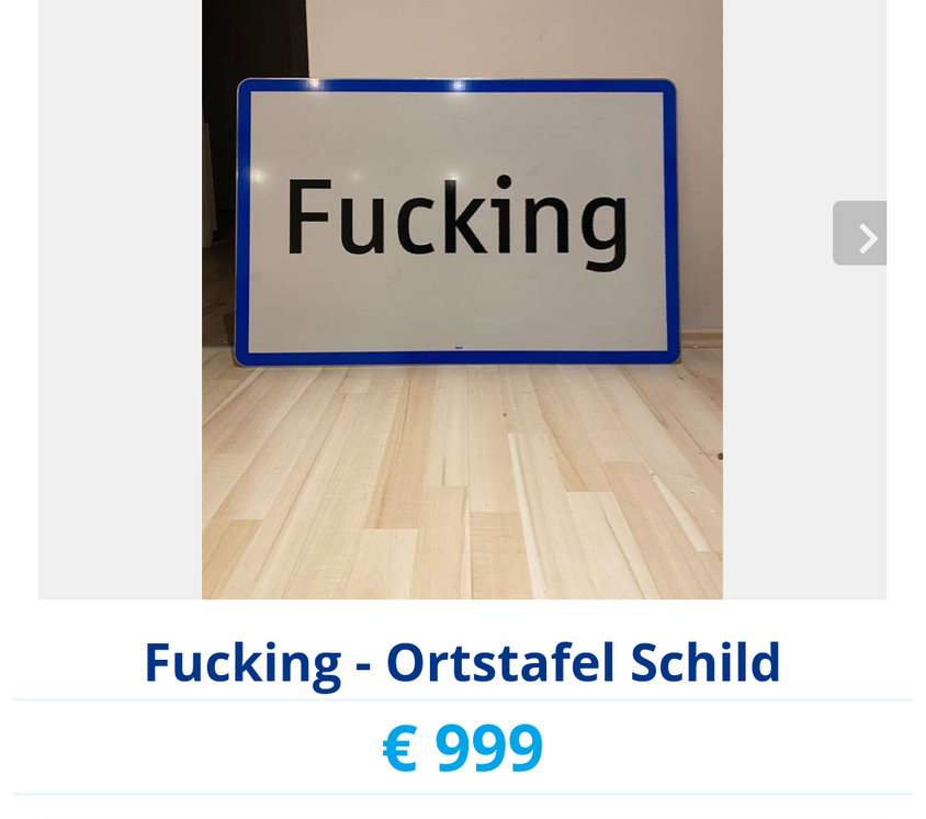 Fucking-Schild wird im Netz angeboten.