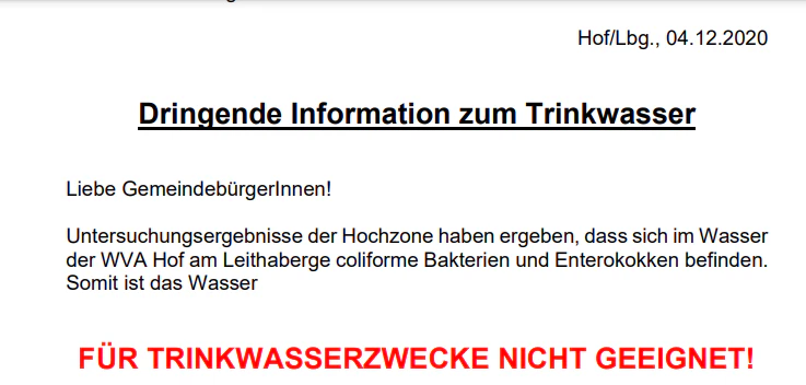 Amtliches Schreiben der Gemeinde