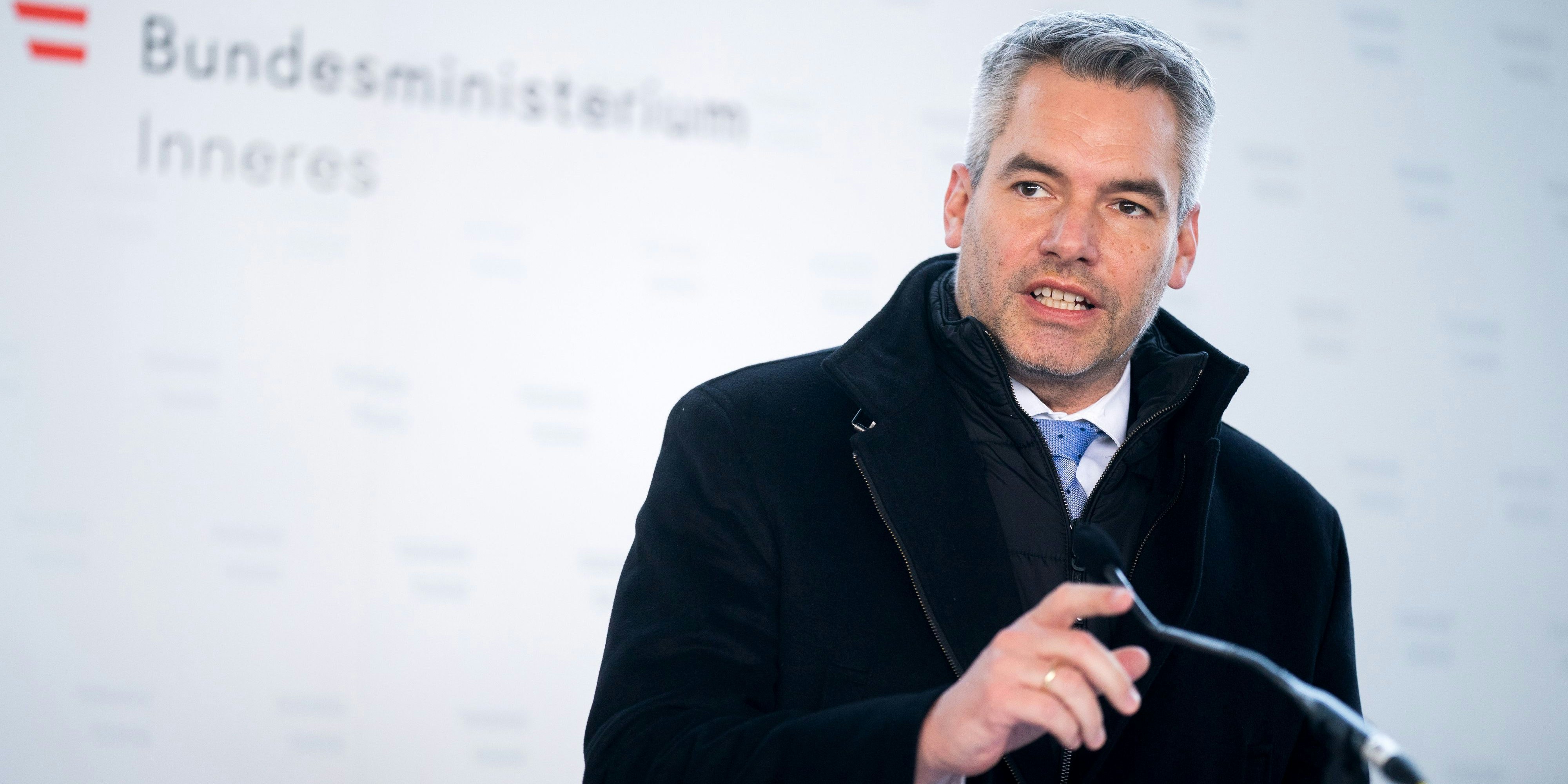 Innenminister Karl Nehammer (ÖVP) am 4. Dezember im Rahmen einer Pressekonferenz