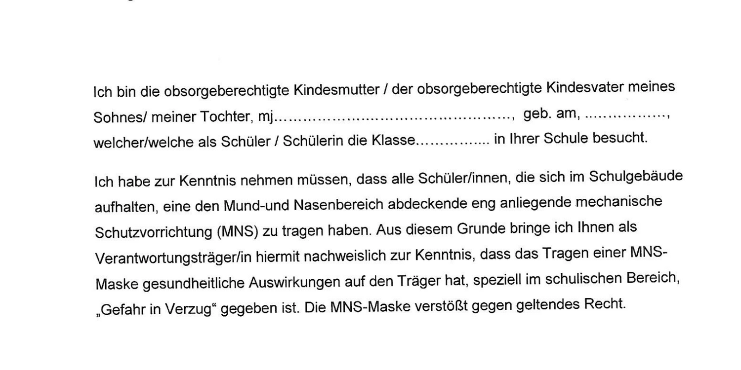 Dieser Brief samt Klagsdrohung kursiert in Schulen, Eltern sollen ihn unterschreiben