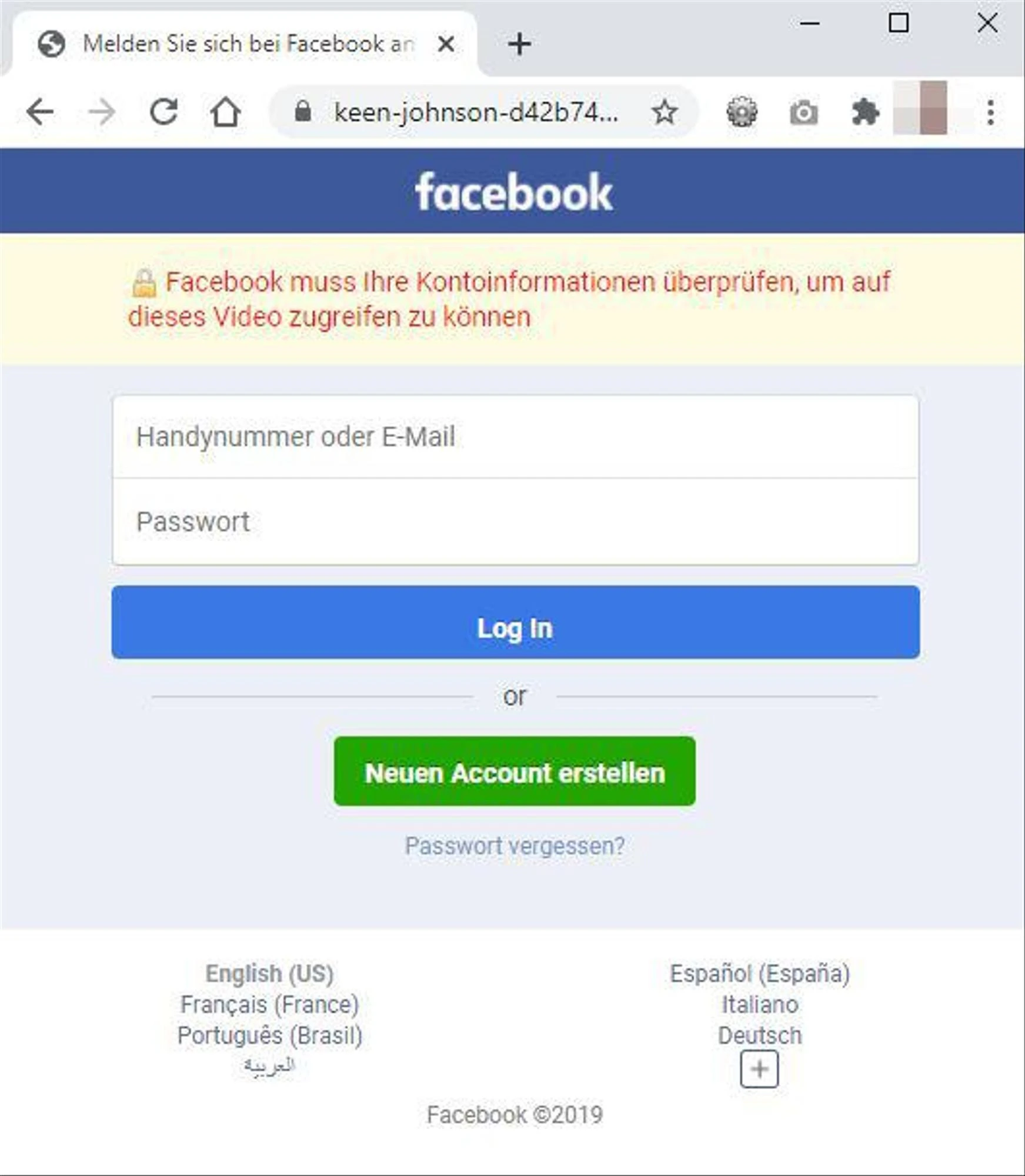 Mit dieser gefälschten Login-Seite sollen User getäuscht werden.