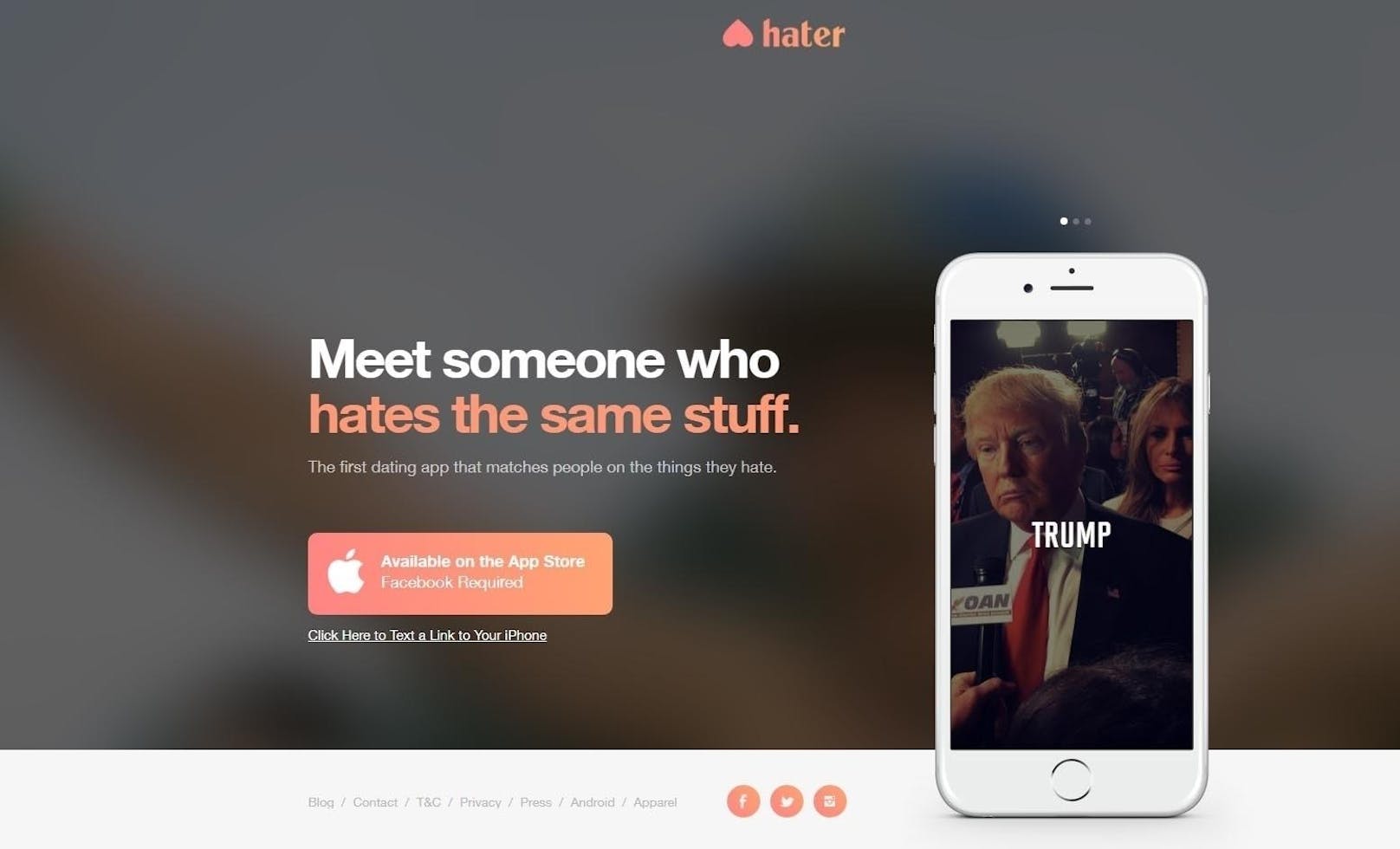 Weil gemeinsamer Hass die Liebe stärkt! Dating-App und Plattform die Menschen zusammenbringt, die dieselben Dinge hassen. <a href="https://www.haterdater.com/" target="_blank">haterdater.com</a>