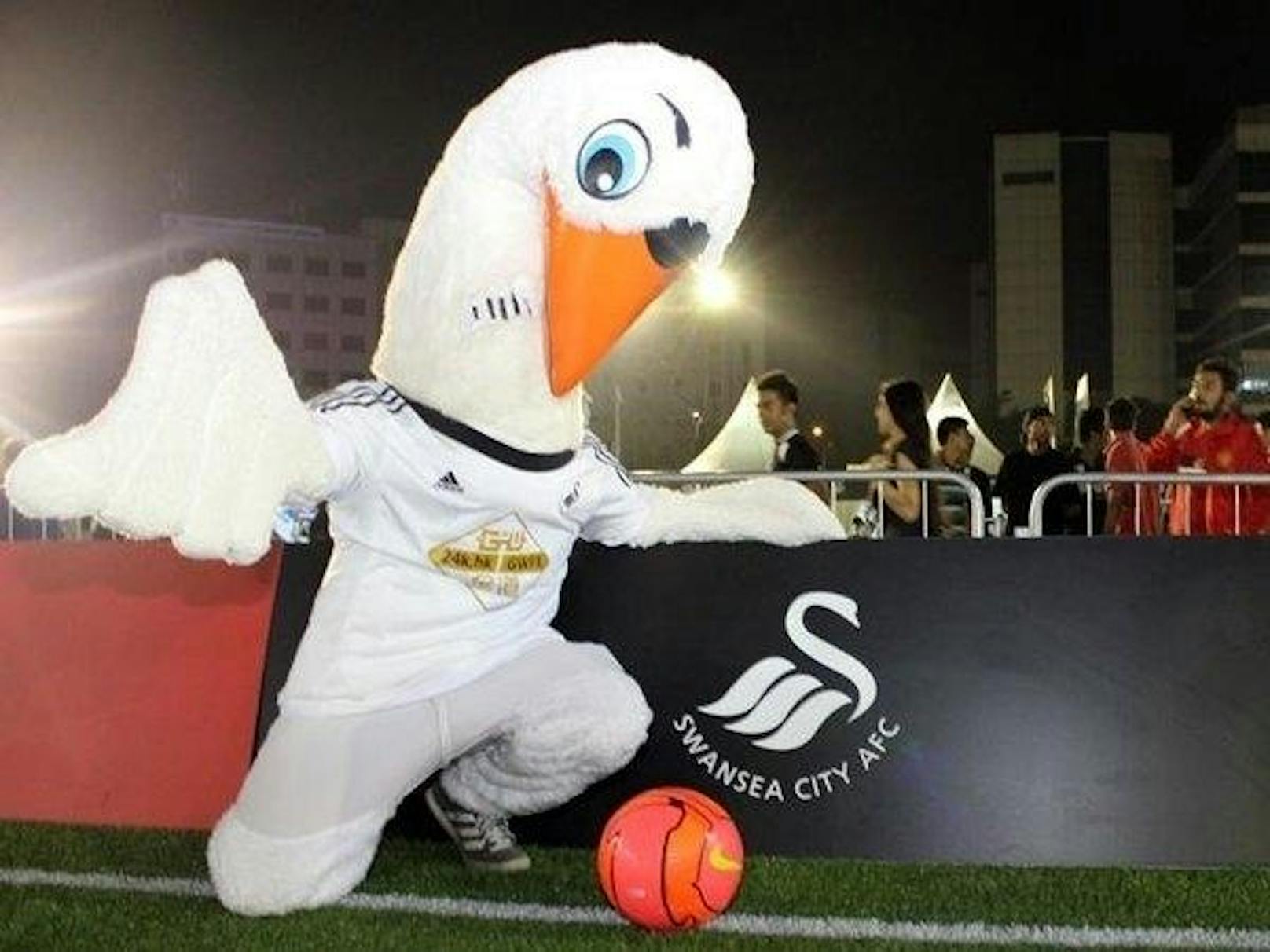 Swanseas "Cyril The Swan" haute Millwalls stolzem Löwen den Kopf ab und schoss ihn auf die Tribüne.