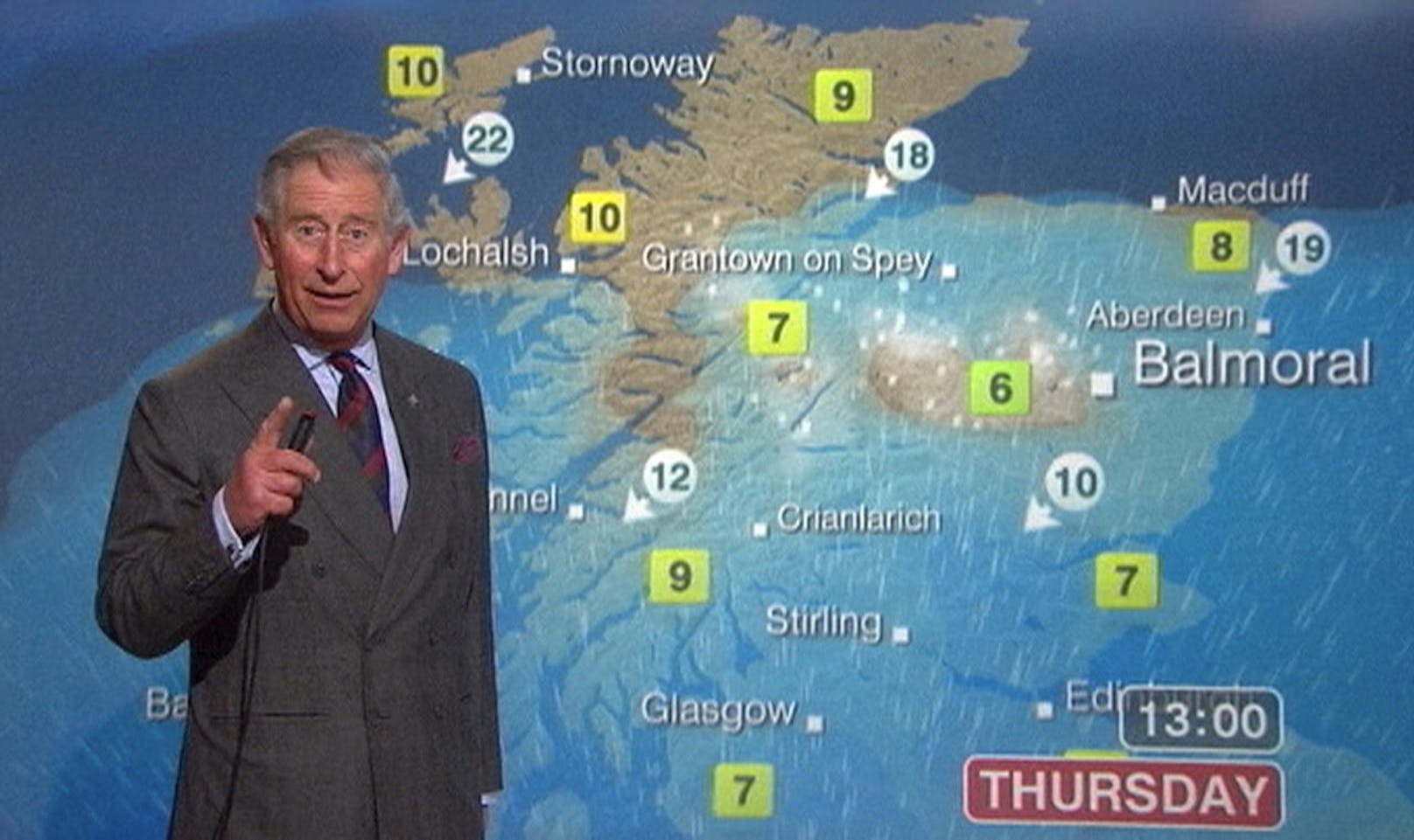 Die BBC hat Charles einmal als Wetteransager engagiert.