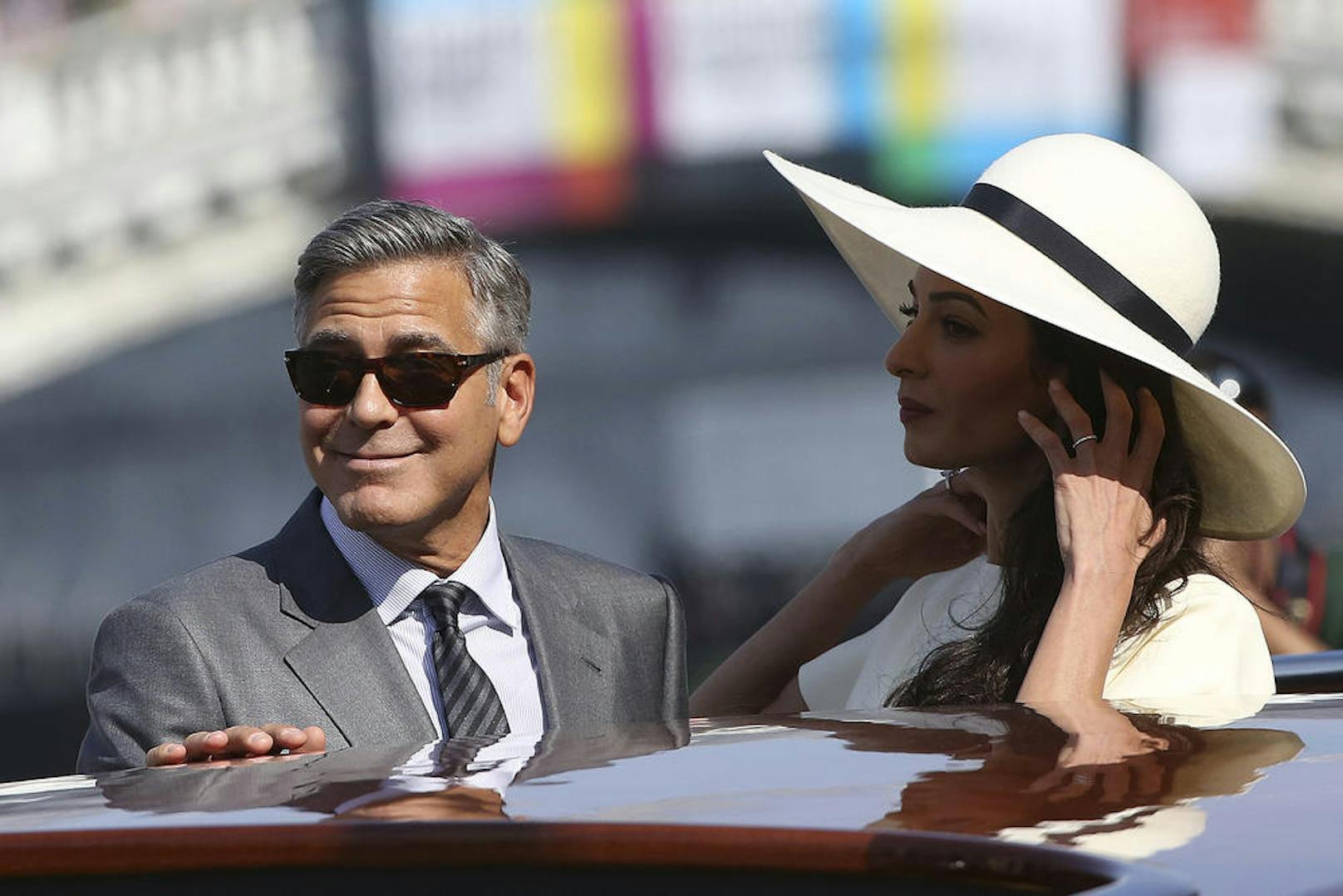 George Clooney und Amal Alamuddin kurz vor der standesamtlichen Trauung in Venedig, September 2014