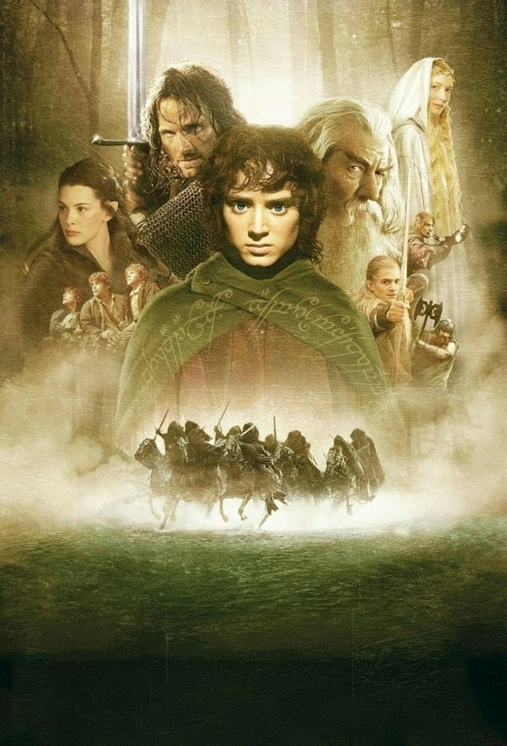 Plakatmotiv: Um ihre Freiheit zu retten, schließen sich Elben, Hobbits, Zwerge, Zauberer und Menschen zusammen und nehmen den Kampf gegen das Böse auf.