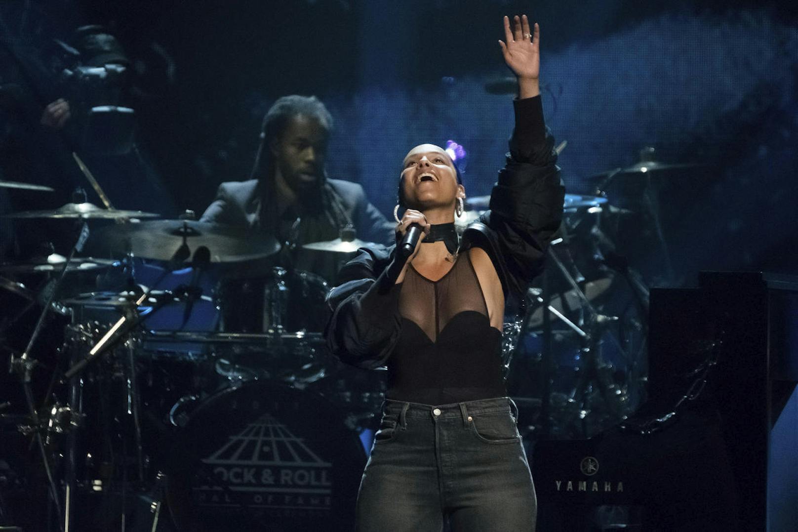 Alicia Keys performs a tribute to inductee Tupac Shakur at the 2017 Rock and Roll Hall of Fame induction ceremony at the Barclays Center on Friday, April 7, 2017, in New York. (Photo by Charles Sykes/Invision/AP)