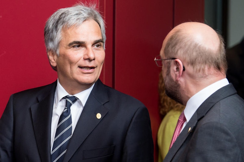 22. März 2013: Martin Schulz mit Österreichs Ex-Kanzler Werner Faymann im EU-Parlament in Brüssel