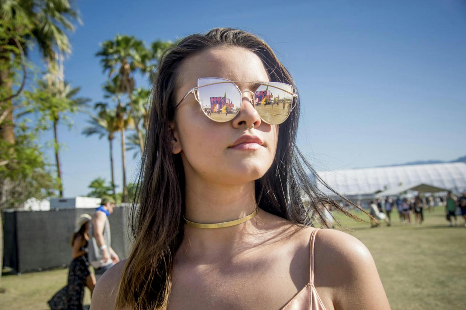 Festival goer Olivia Guerrieri poses at Coachella Music & Arts Festival at the Empire Polo Club on Saturday, April 15, 2017, in Indio, Calif. (Photo by Amy Harris/Invision/AP)
