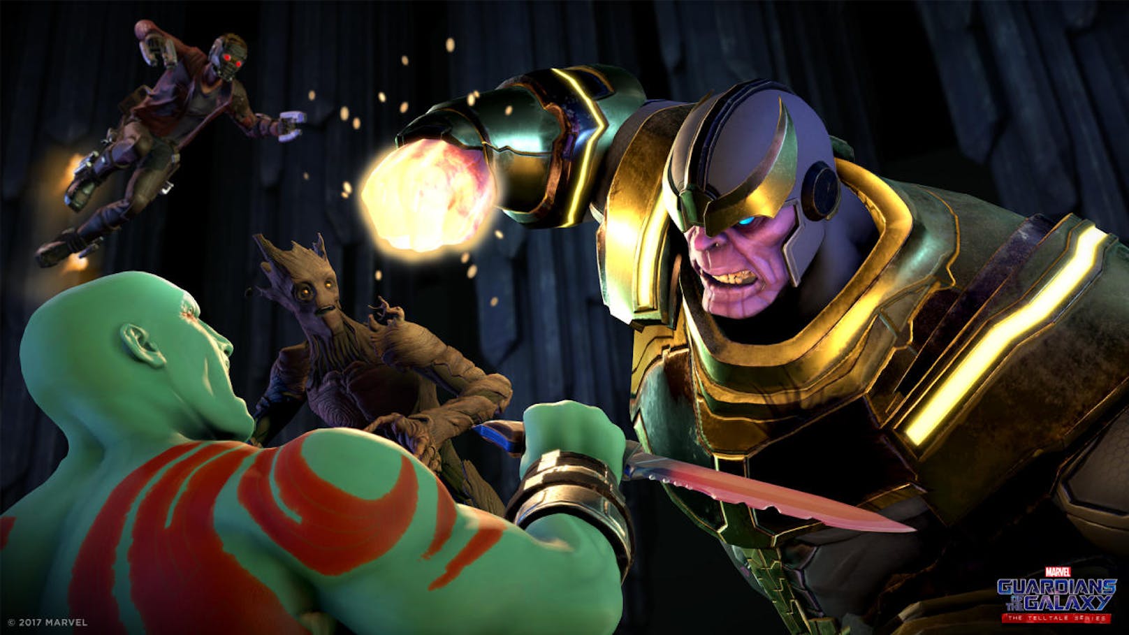 Die Guardians treffen auf Oberschurke Thanos und sind gleichzeitig auf der Jagd nach einem mächtigen Artefakt, dass jeder der Guardians aus anderen persönlichen Gründen für sich haben will.