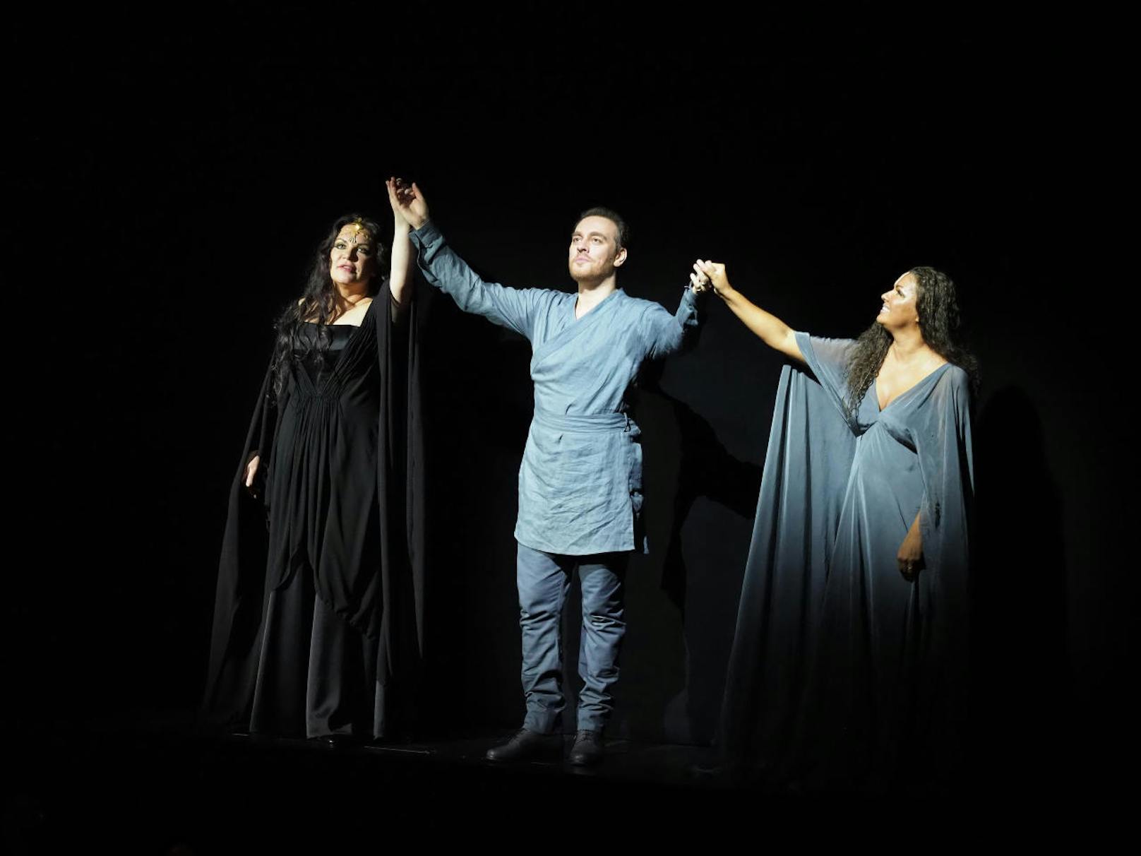 "Aida": Ekaterina Semenchuk (Amneris), Francesco Meli (Radames), Anna Netrebko (Aida)