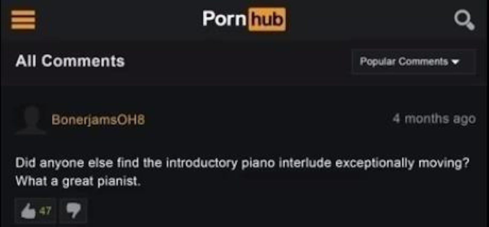 Stichwort Musik: Ein anderer Nutzer hatte offenbar Lust, ein wenig über die Intro-Musik eines Pornofilmchens zu plaudern. Das Piano zu Beginn des Videos hat es dem User offenbar sehr angetan