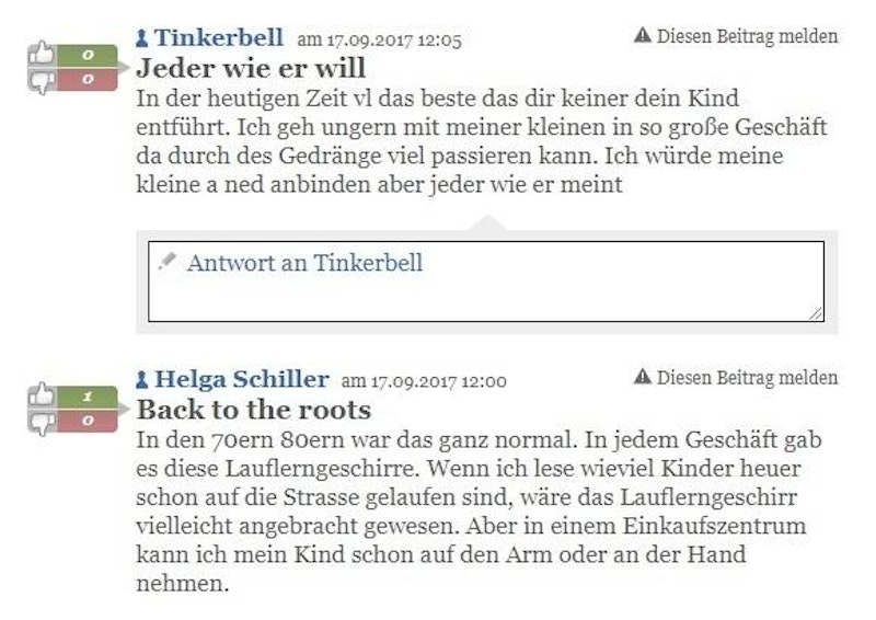 Die Meinungen der "Heute"-Leser zur Kinderleine...