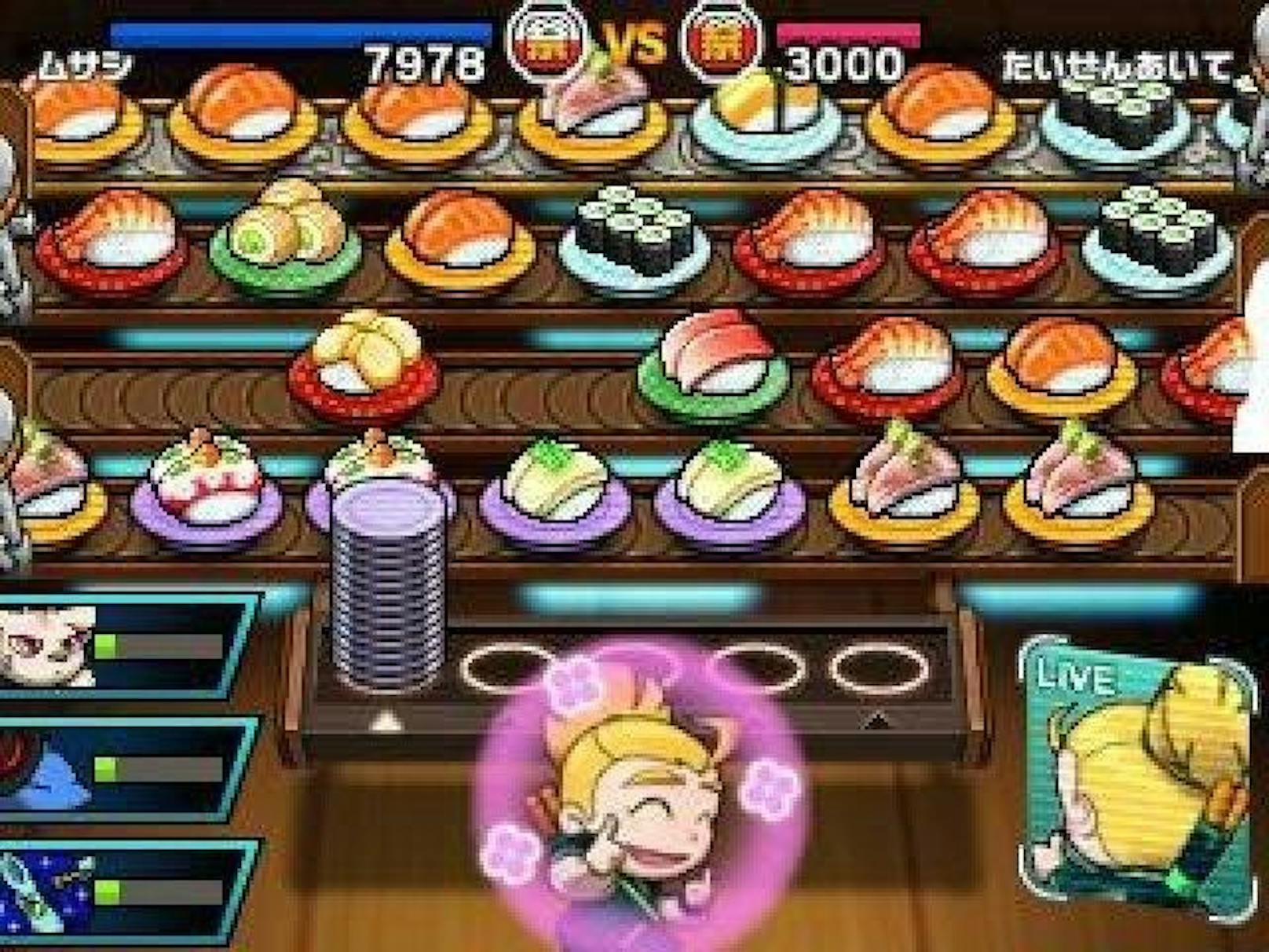Die Spieler müssen farblich zueinander passende Teller und Sushi-Leckerbissen sammeln, um ihre Gegner dann mit ganzen Tellerstapeln zu bewerfen.