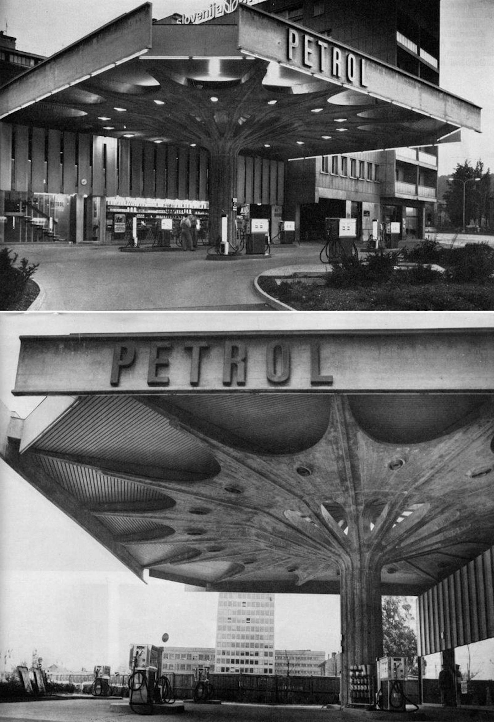 Brutalismus: Die Tankstelle in Ljubljana wurde von Milan Miheli entworfen und 1968 gebaut.