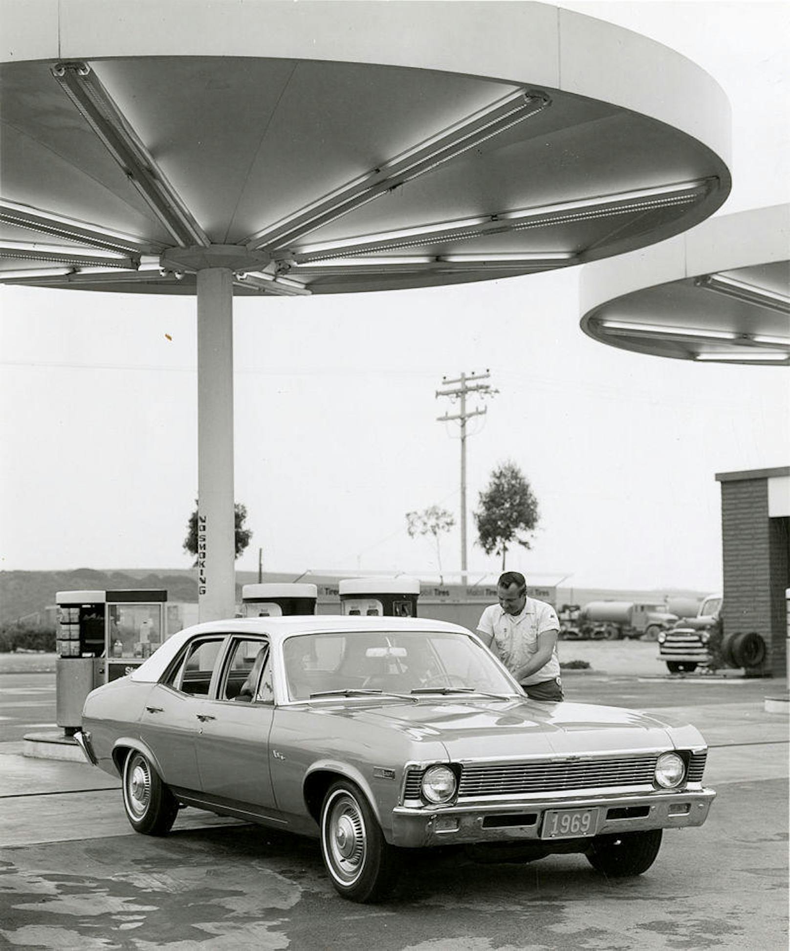 Futuristisch im Jahr 1964: Die Pegasus Gas Station, designt von Elliot Noyes, einem US-amerikanischen Architekten und Industriedesigner.