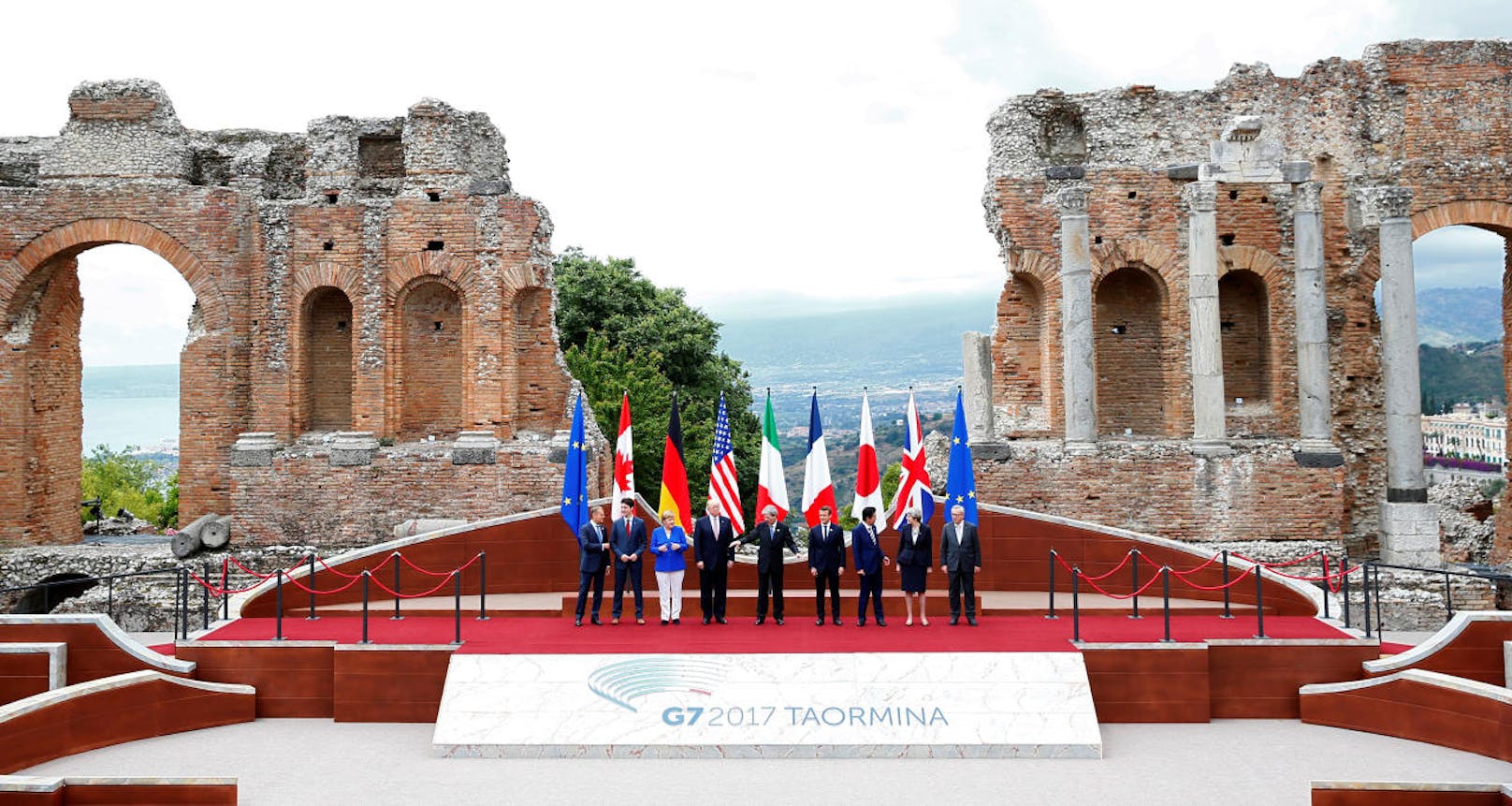 Die Mitglieder des G7-Gipfels in Taormina (Sizilien)