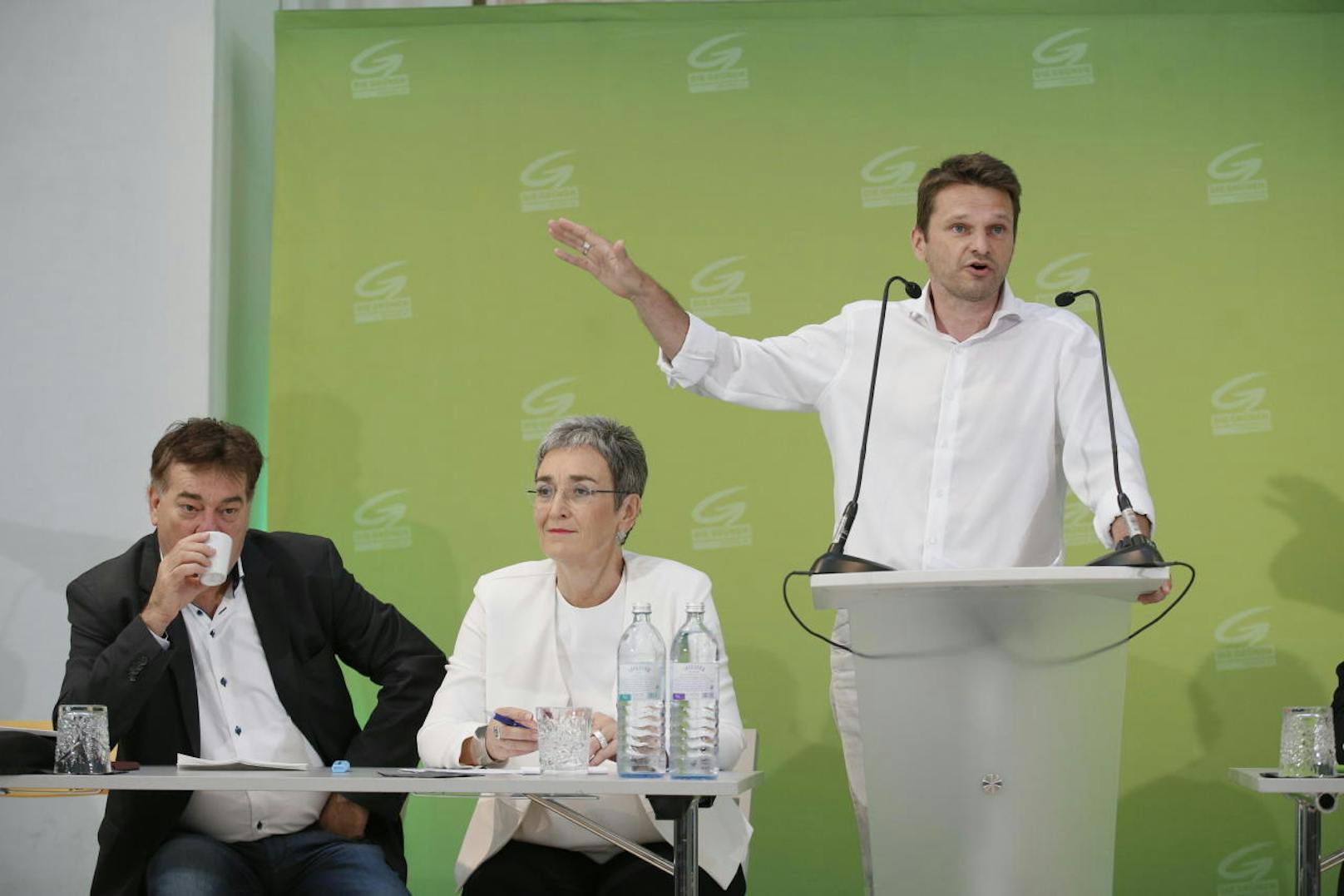 Die Grünen Werner Kogler, Ulrike Lunacek und Albert Steinhauser (von links) beim erweiterten Bundesvorstand am 18. Juli 2017 in Wien
