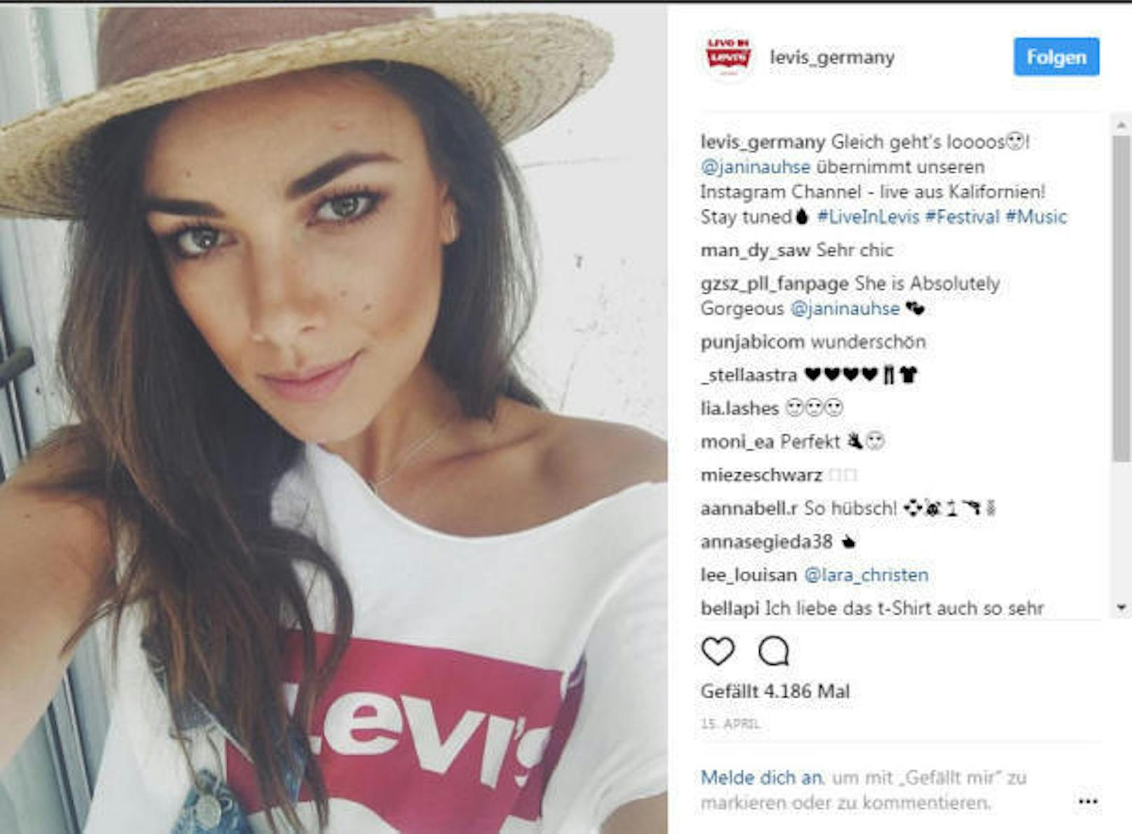 Letztes Jahr startete Levi's eine Werbeoffensive und setzte auf bekannte Instagrammer. Janina Uhse beispielsweise erreicht 664.000 Follower.