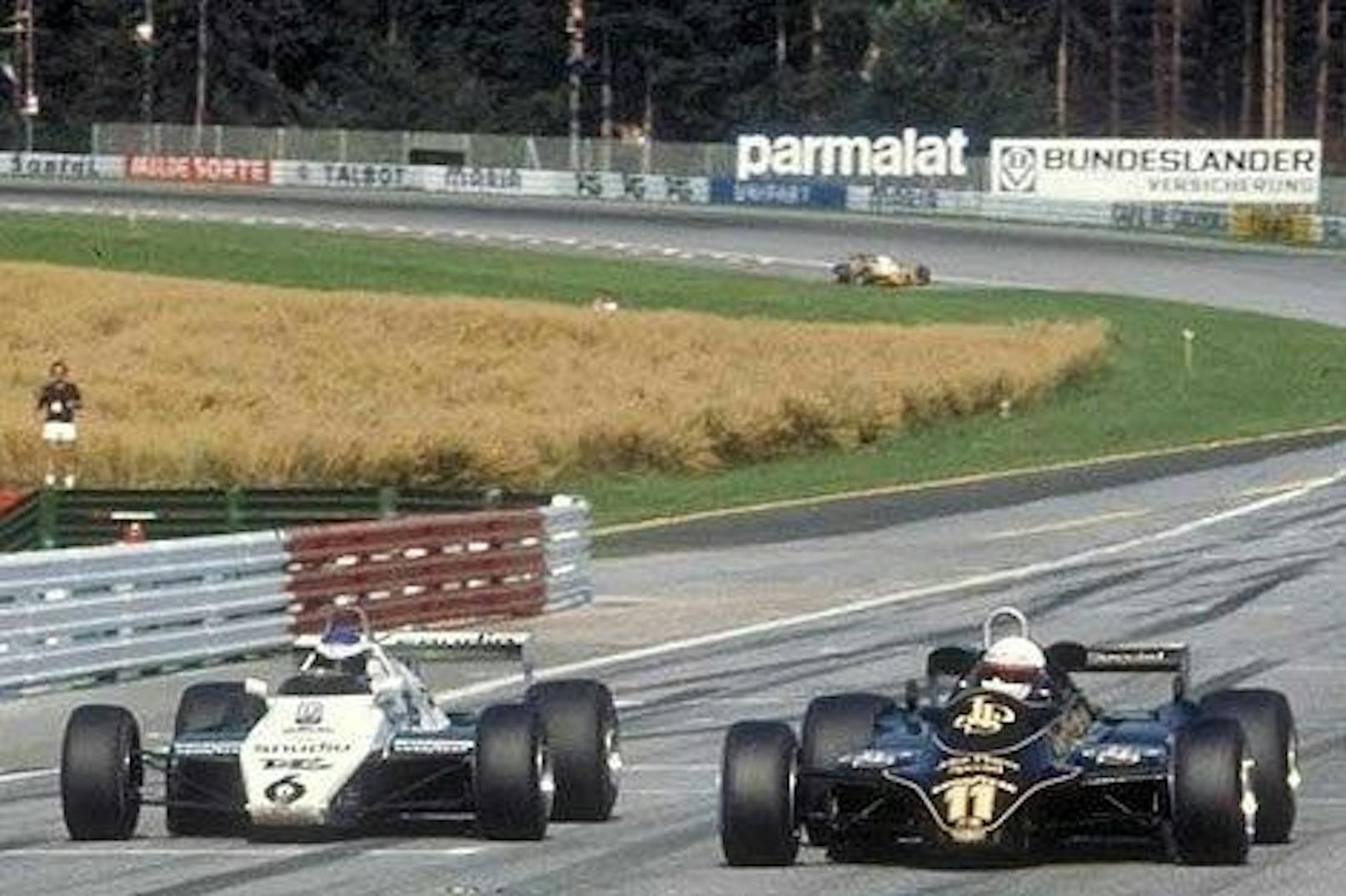 1982 sah der Österreichring einen der knappsten Zieleinläufe der Geschichte. Elio de Angelis (ITA/Lotus) gewann nur 0,05 Sekunden vor Keke Rosberg (FIN/Williams)