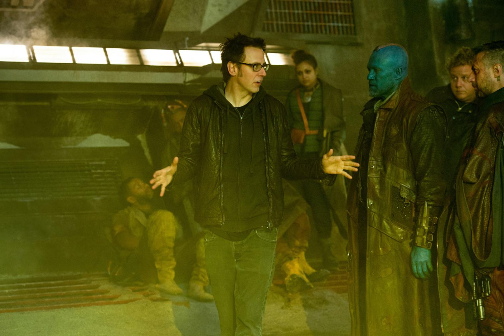 Regisseur James Gunn mit Michael Rooker (Yondu Udonta) und Sean Gunn (Kraglin)